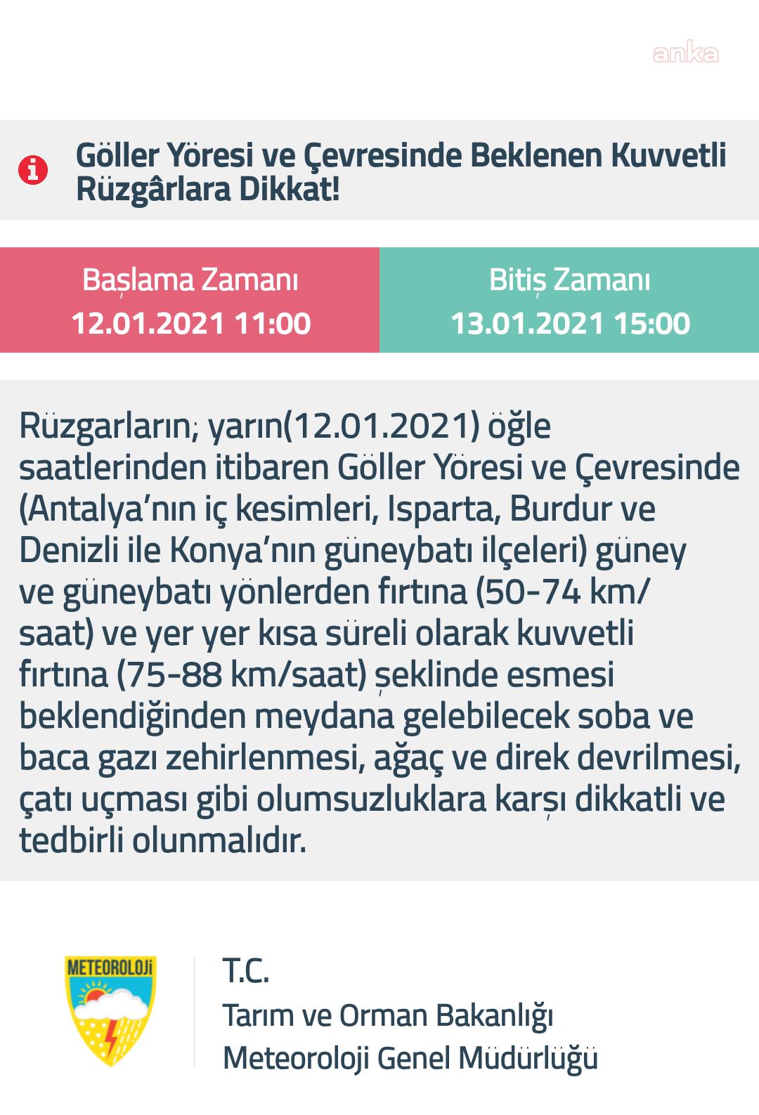 METEOROLOJİ'DEN GÖLLER YÖRESİ İÇİN KUVVETLİ RÜZGAR UYARISI