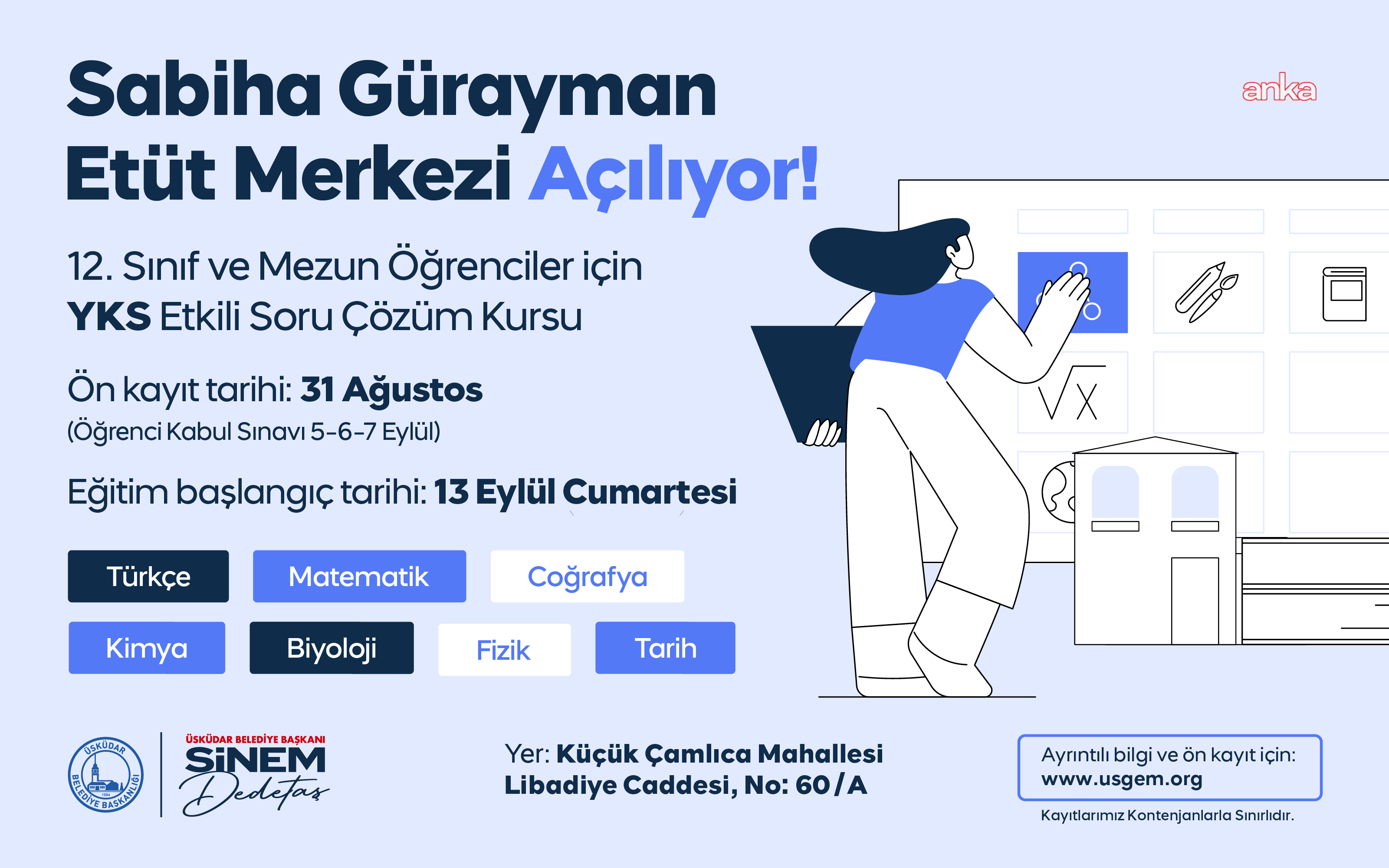Üsküdar Belediyesi Sabiha Gürayman Etüt Merkezi açılıyor