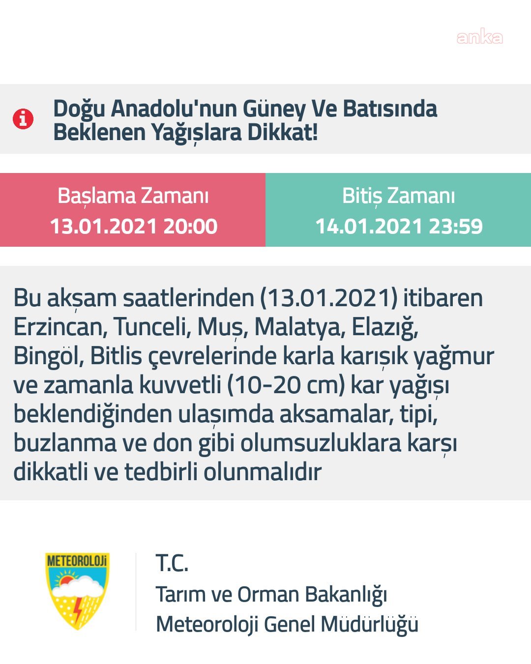METEOROLOJİ'DEN DOĞU VE GÜNEYDOĞU ANADOLU İÇİN YAĞIŞ UYARISI