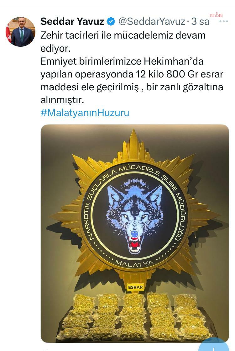 Malatya’da uyuşturucu operasyonu: 12 kilo 800 gram uyuşturucu madde ele geçirildi
