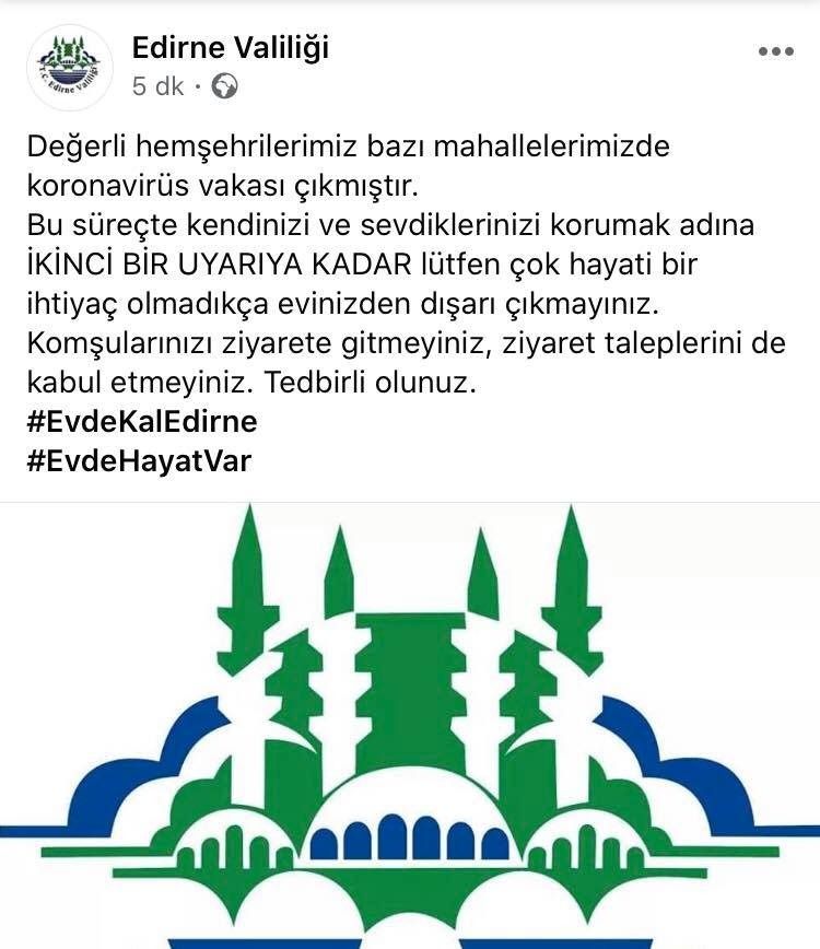 EDİRNE'DE KORONAVİRÜS VAKALARI TESPİT EDİLDİ