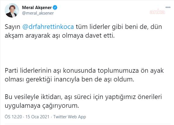 AKŞENER KORONAVİRÜS AŞISI OLDU