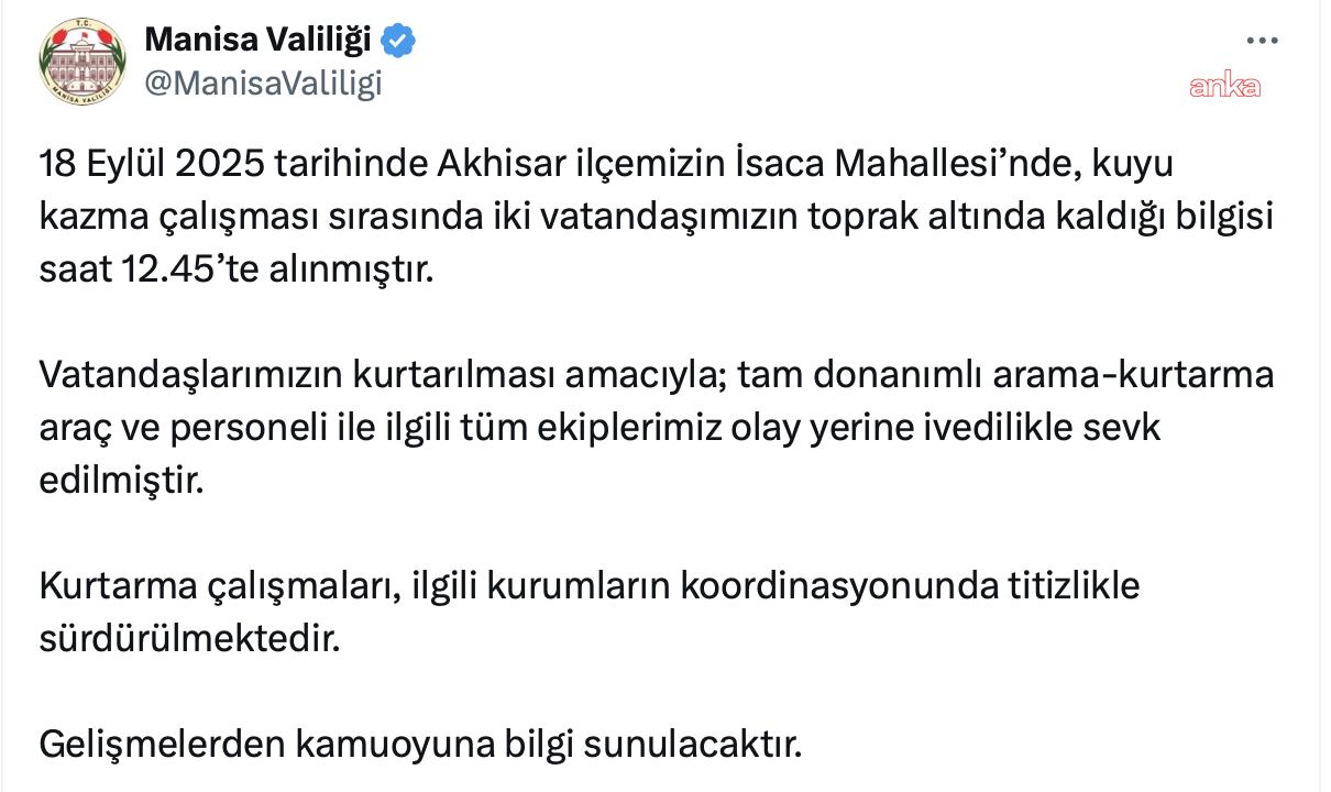 Akhisar’da kuyu kazısı sırasında iki kişi toprak altında kaldı