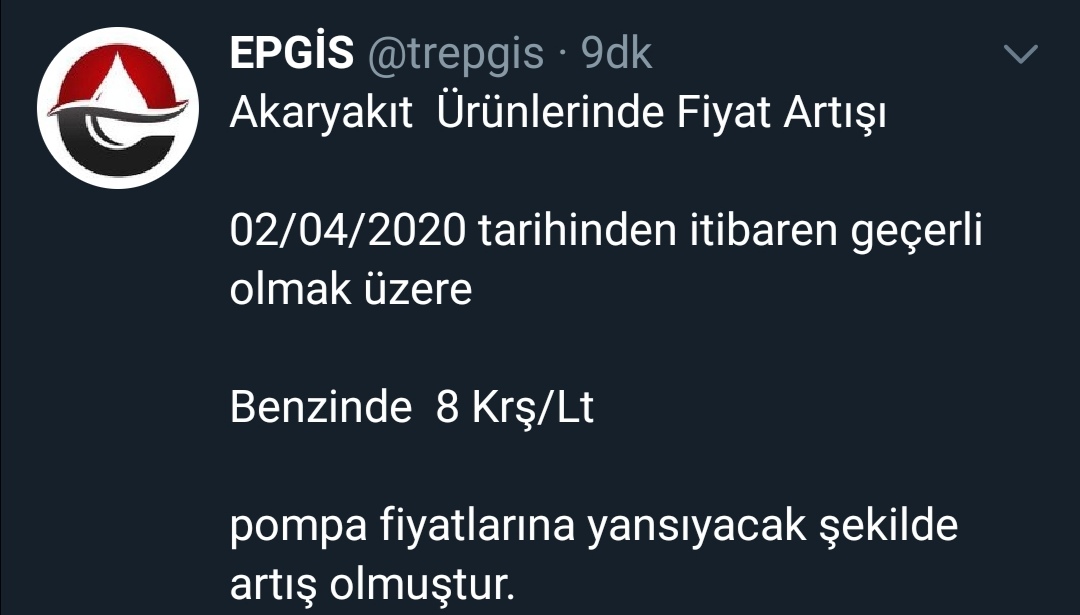 DÜN 10 KURUŞ İNDİRİM, BUGÜN 8 KURUŞ ZAM