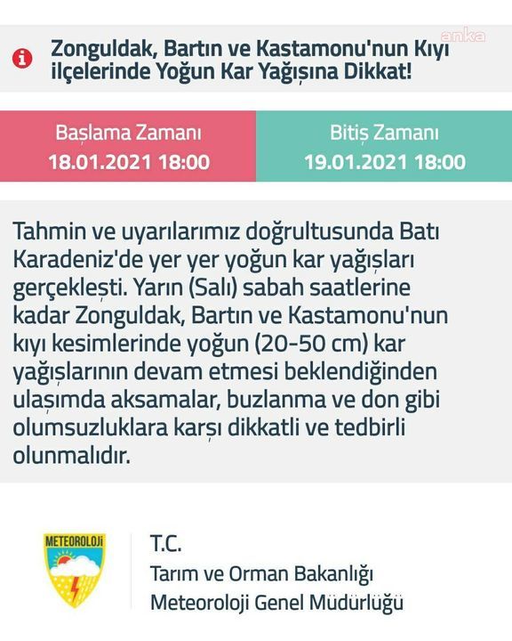 METEOROLOJİ'DEN 3 İL İÇİN YOĞUN KAR UYARISI