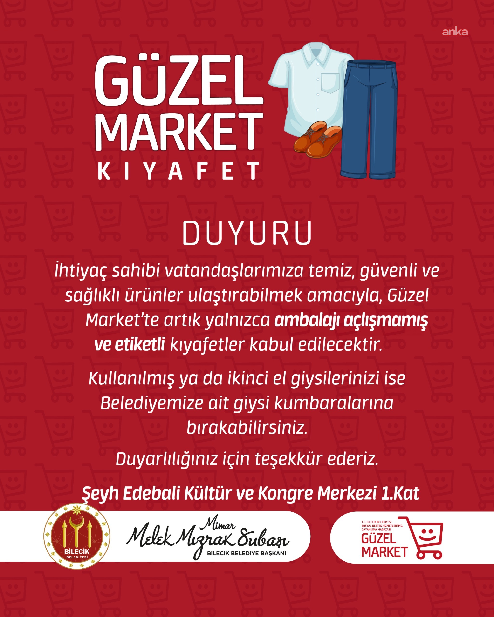 Bilecik'te Güzel Market'e açılmayan ve etiketli giysiler bırakılabilecek