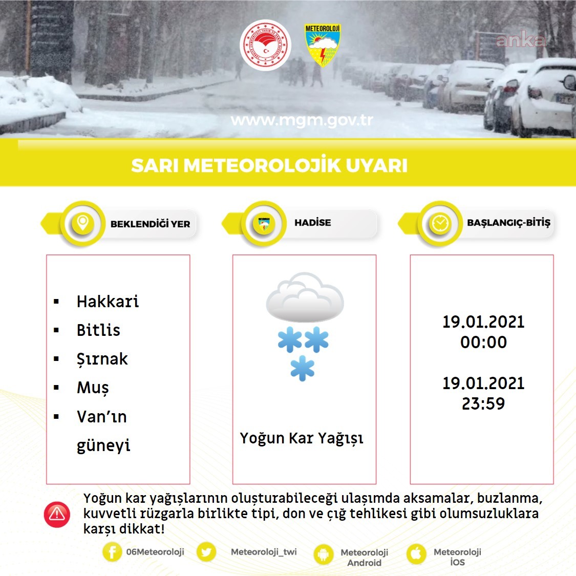 METEOROLOJİ'DEN DOĞU VE GÜNEYDOĞU İÇİN KUVVETLİ VE YOĞUN KAR UYARISI