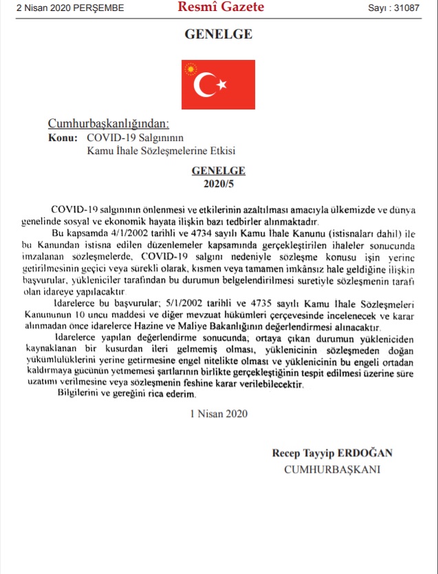 İHALELERE KORONAVİRÜS AYARI