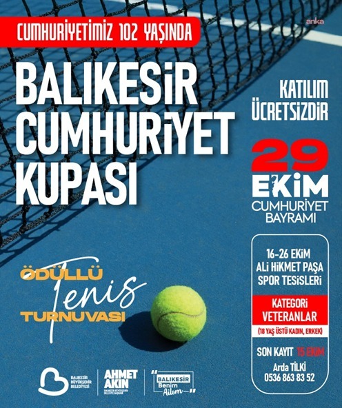 Balıkesir Büyükşehir Belediyesi, 29 Ekim Cumhuriyet Haftası'nda Tenis Turnuvası düzenleyecek
