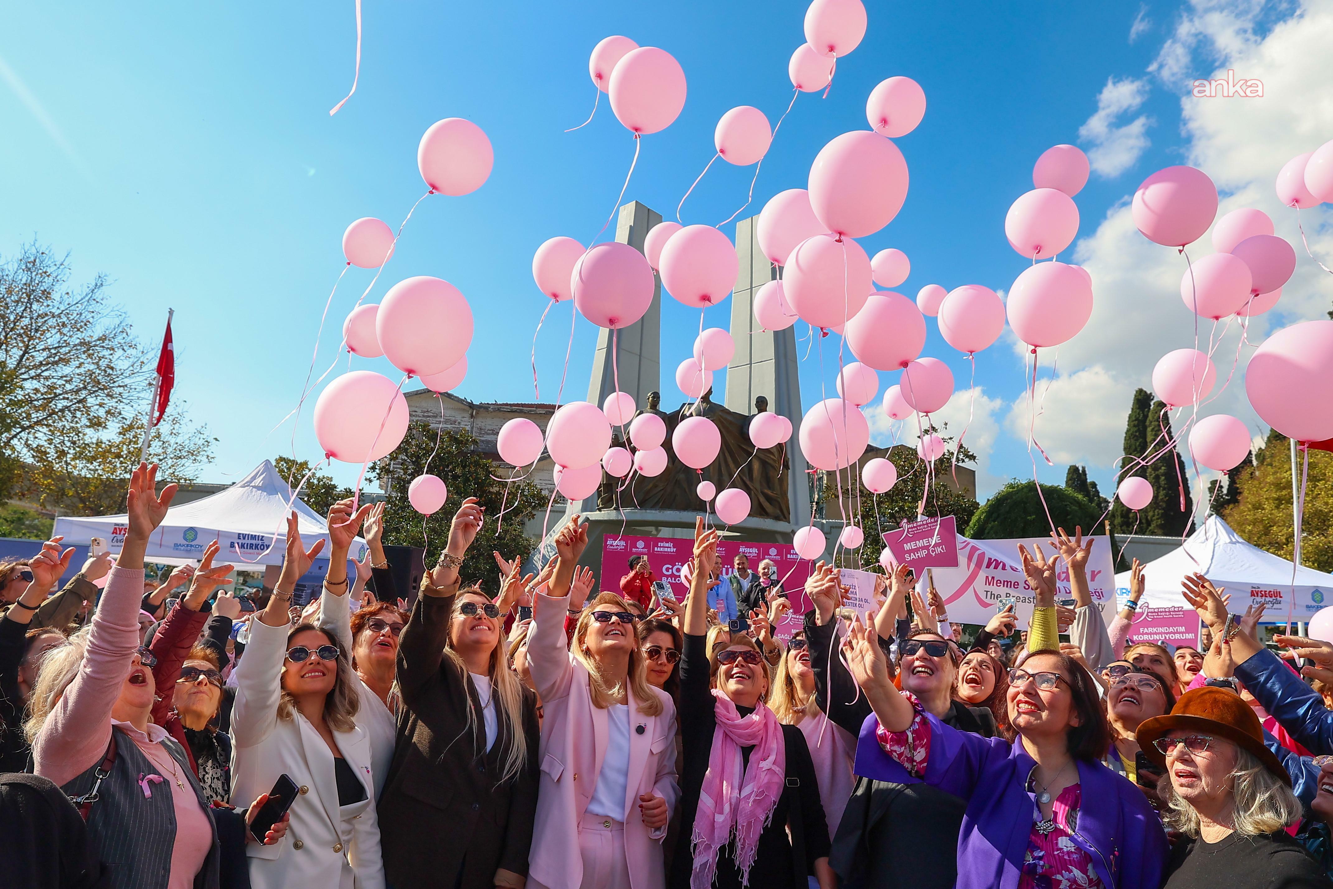 Meme Kanseri Farkındalık Ayı dolayısıyla Bakırköy’de gökyüzüne pembe balonlar uçuruldu