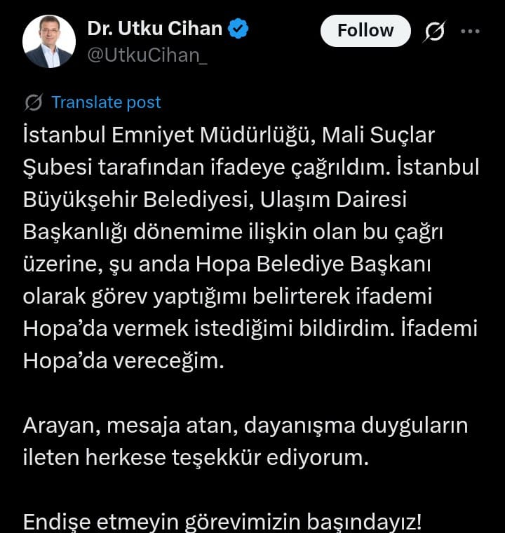 Hopa Belediye Başkanı Utku Cihan: İfademi Hopa'da vereceğim. Görevimizin başındayız