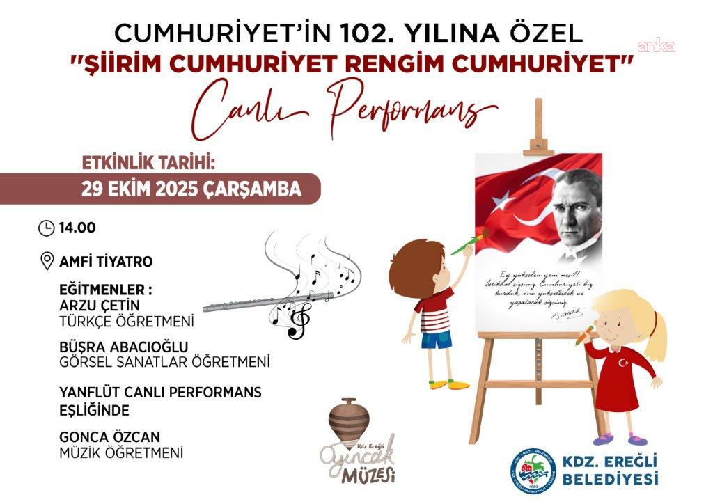 Karadeniz Ereğli Belediyesi'nden Cumhuriyet Bayramı'na özel "Şiirim Cumhuriyet, Rengim Cumhuriyet" canlı performansı