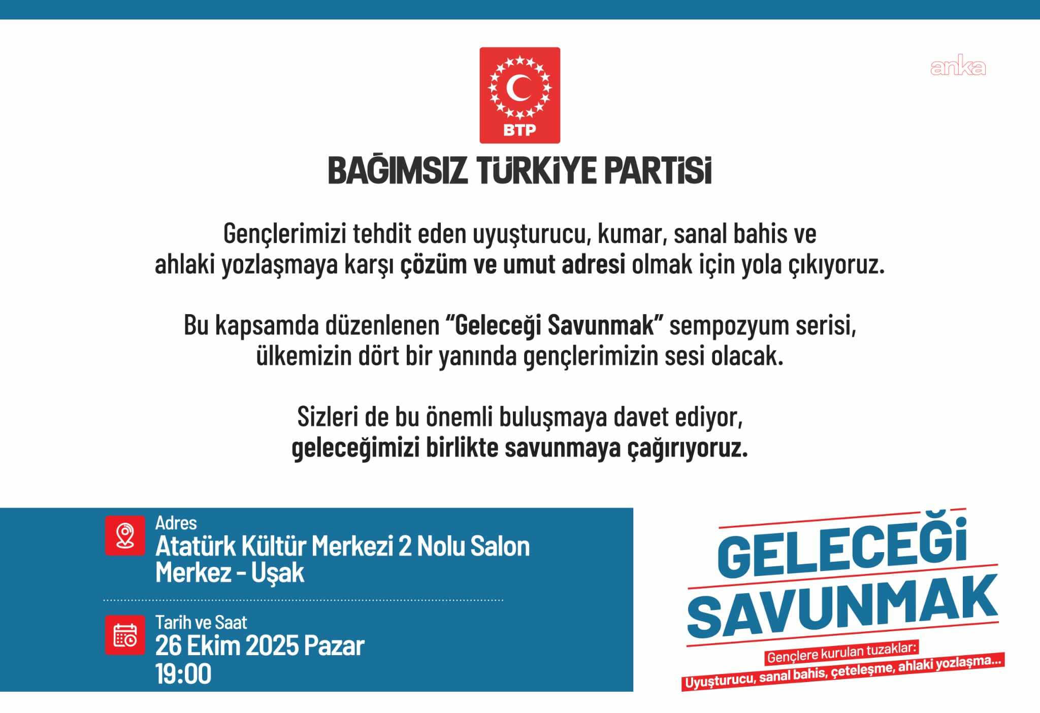 BTP Uşak İl Başkanı Çakın: "Gelin, birlikte karanlığı aşalım ve gençlerimizi koruyalım"