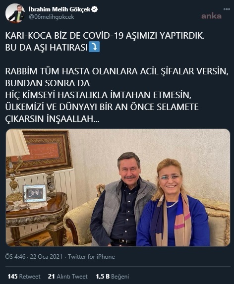 MELİH GÖKÇEK DE AŞI OLDU