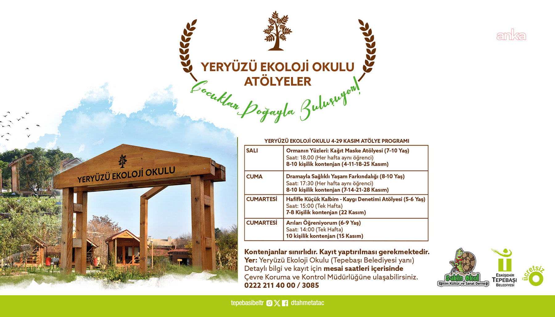 Tepebaşı’nda Yeryüzü Ekoloji Okulu’nda kasım ayı atölyeleri başlıyor