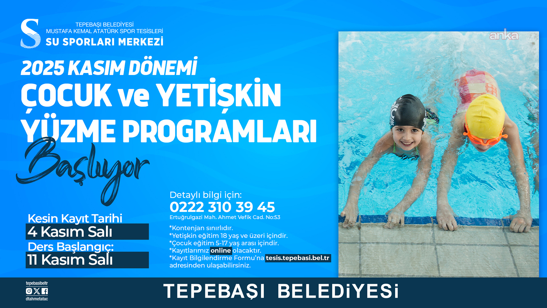 Tepebaşı Belediyesi'nin yüzme kursu kayıtları başlıyor