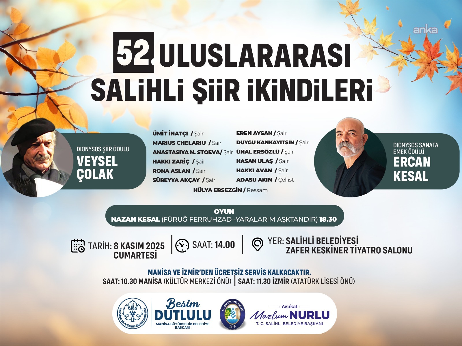 Manisa Büyükşehir Belediyesi, Salihli Şiir İkindileri'ni 52’nci kez sanatseverlerle buluşturuyor