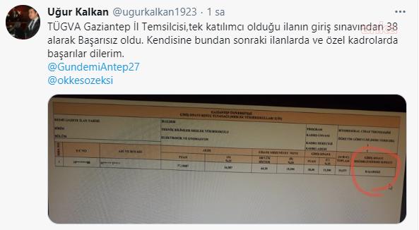 TÜGVA GAZİANTEP İL TEMSİLCİSİ SADECE KENDİSİNİN GİREBİLDİĞİ SINAVI KAYBETTİ