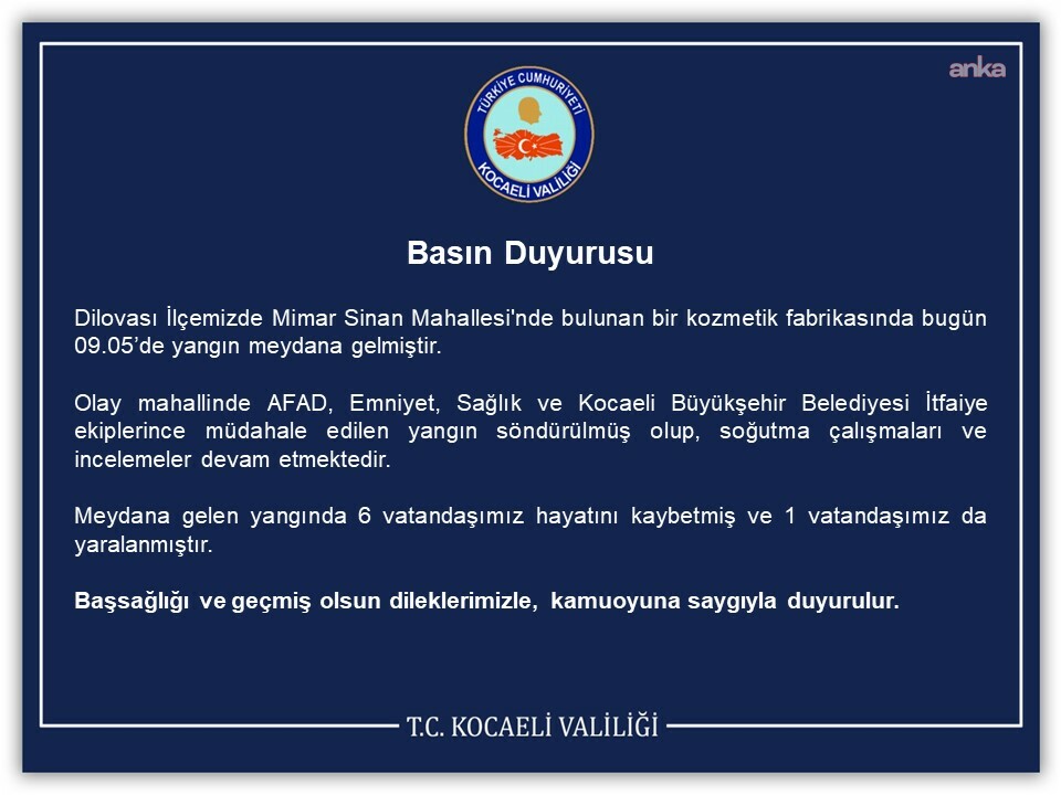 Kocaeli'de bir parfüm deposunda çıkan yangında 6 kişi yaşamını yitirdi
