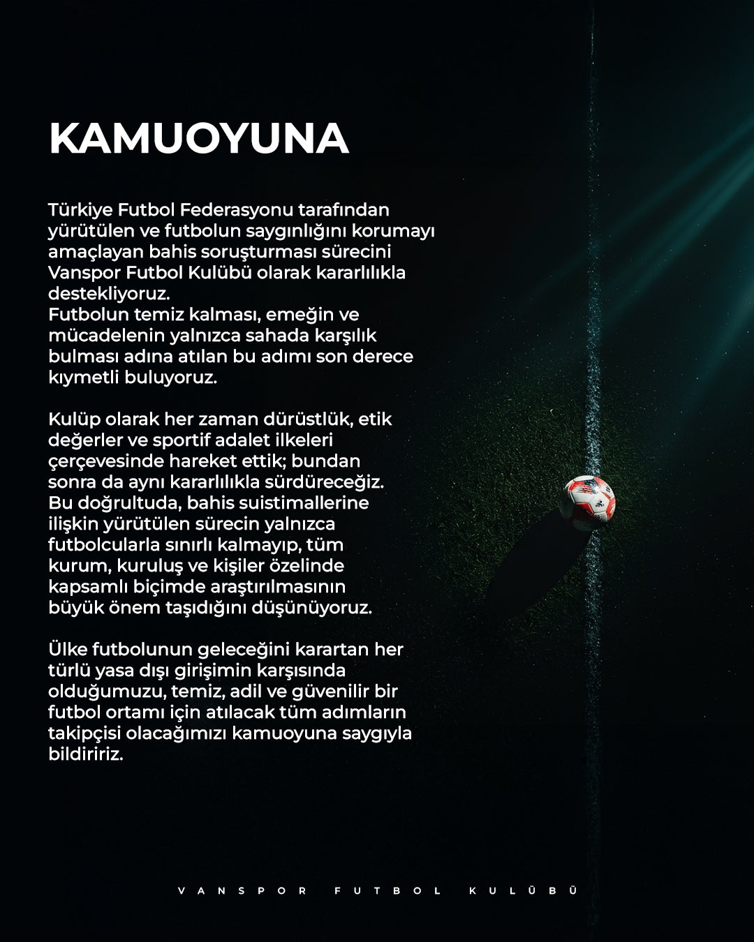 Vanspor’dan bahis soruşturmasına ilişkin açıklama: "Atılan bu adımı son derece kıymetli buluyoruz"