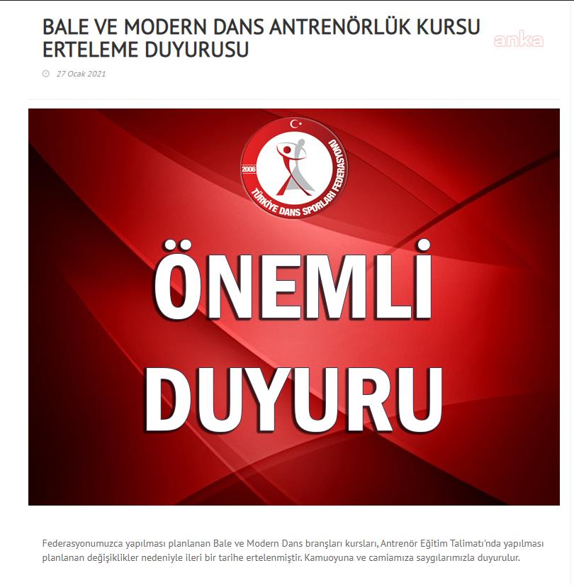 'BALE SPOR DEĞİL SANATTIR' DİYEREK ELEŞTİRİLEN 'BALE ANTRENÖRLÜK KURSU' ERTELENDİ