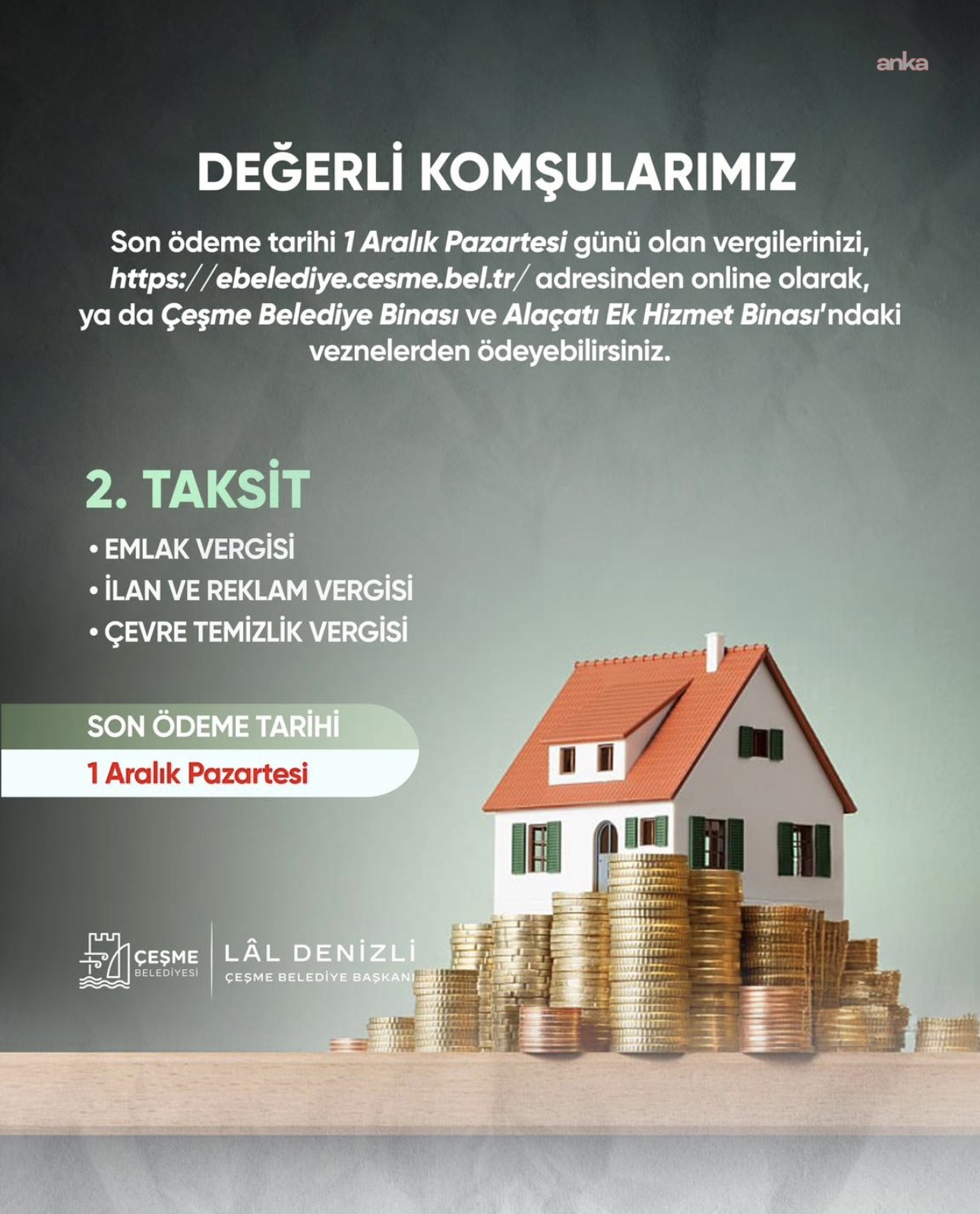 Çeşme Belediyesi'nden vatandaşlara "vergi" hatırlatması