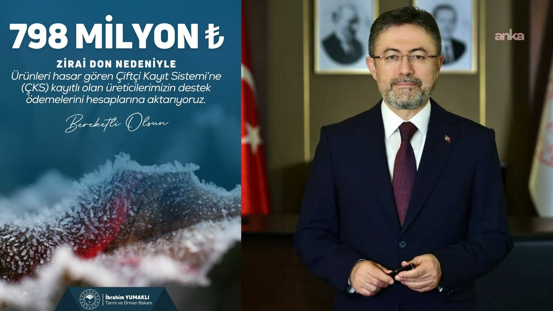 Bakan Yumaklı: Zirai don kapsamında üreticilerimize destek ödemelerine devam edeceğiz