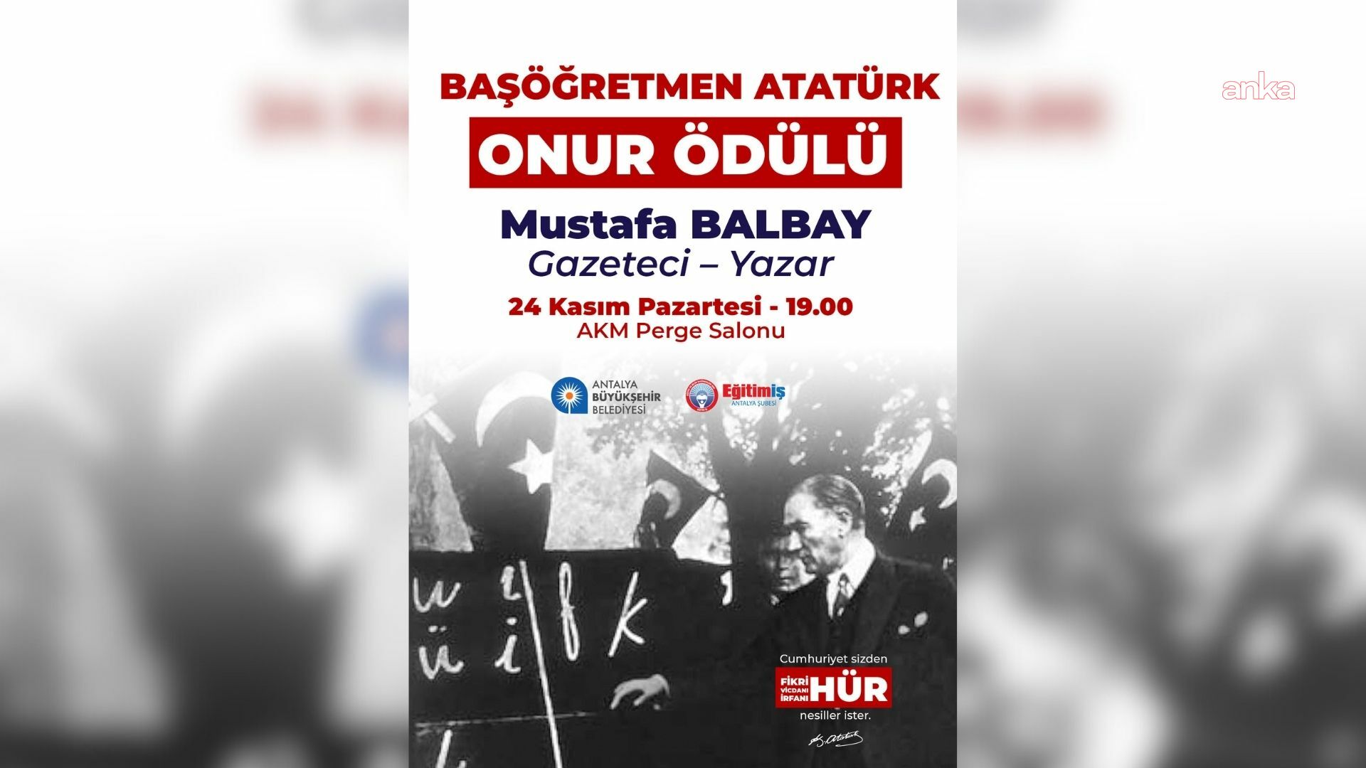 Antalya Büyükşehir Belediyesi'nden Mustafa Balbay'a Onur Ödülü