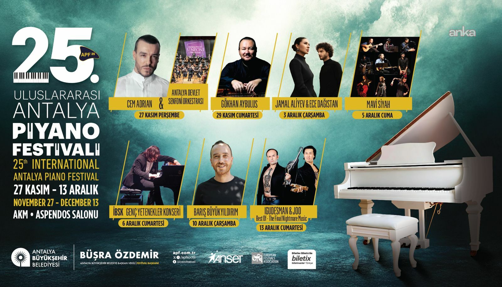 Uluslararası Antalya Piyano Festivali, bu yıl 25’inci kez sanatseverlerle buluşuyor