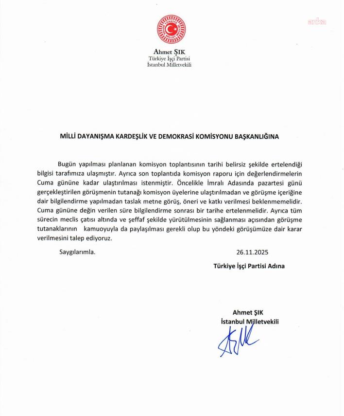 TİP: İmralı görüşmesinin tutanakları komisyon ve kamuoyuyla paylaşılmalıdır