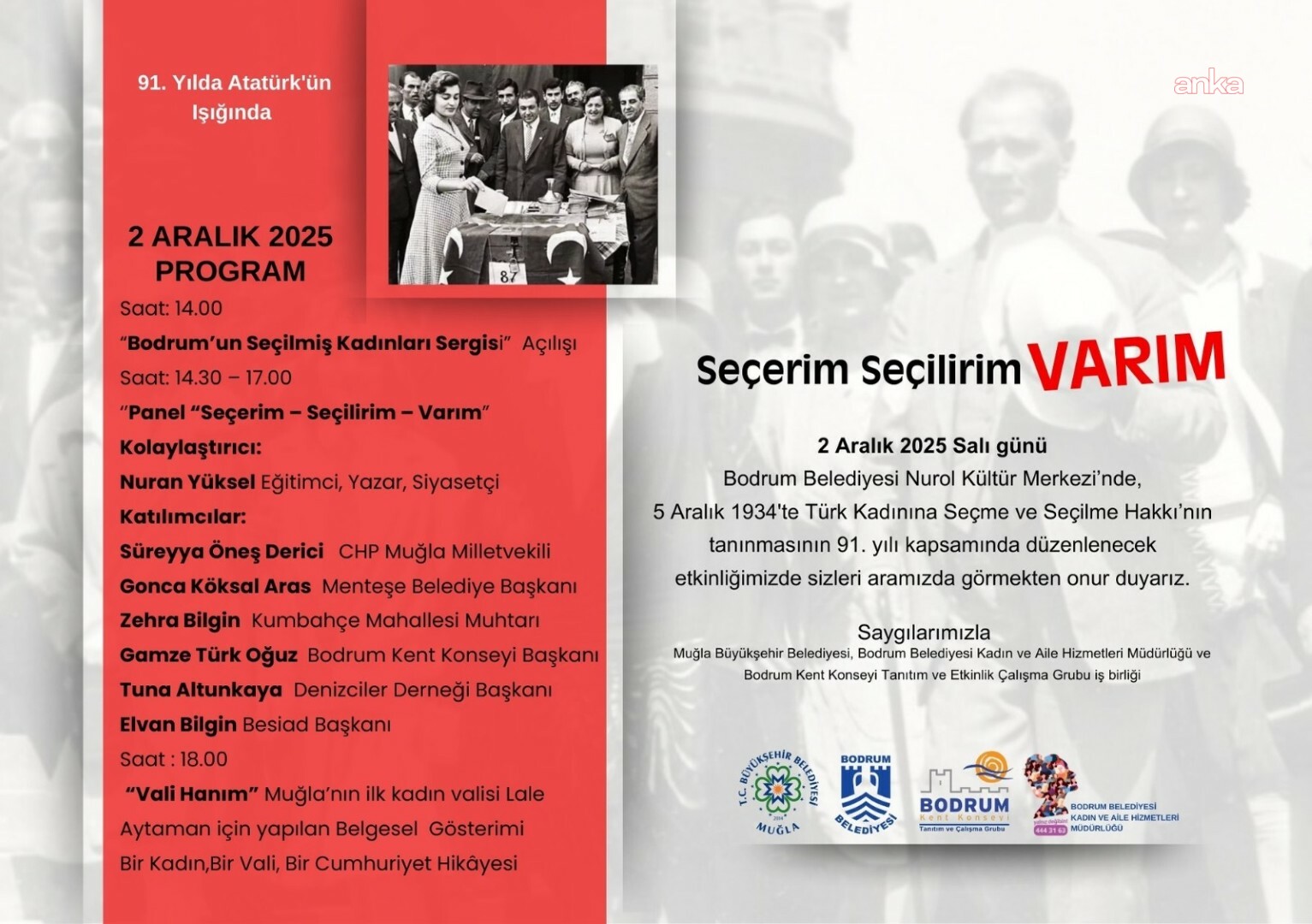 Bodrum'da Türk kadınına seçme ve seçilme hakkının tanınmasının 91'inci yılına özel program