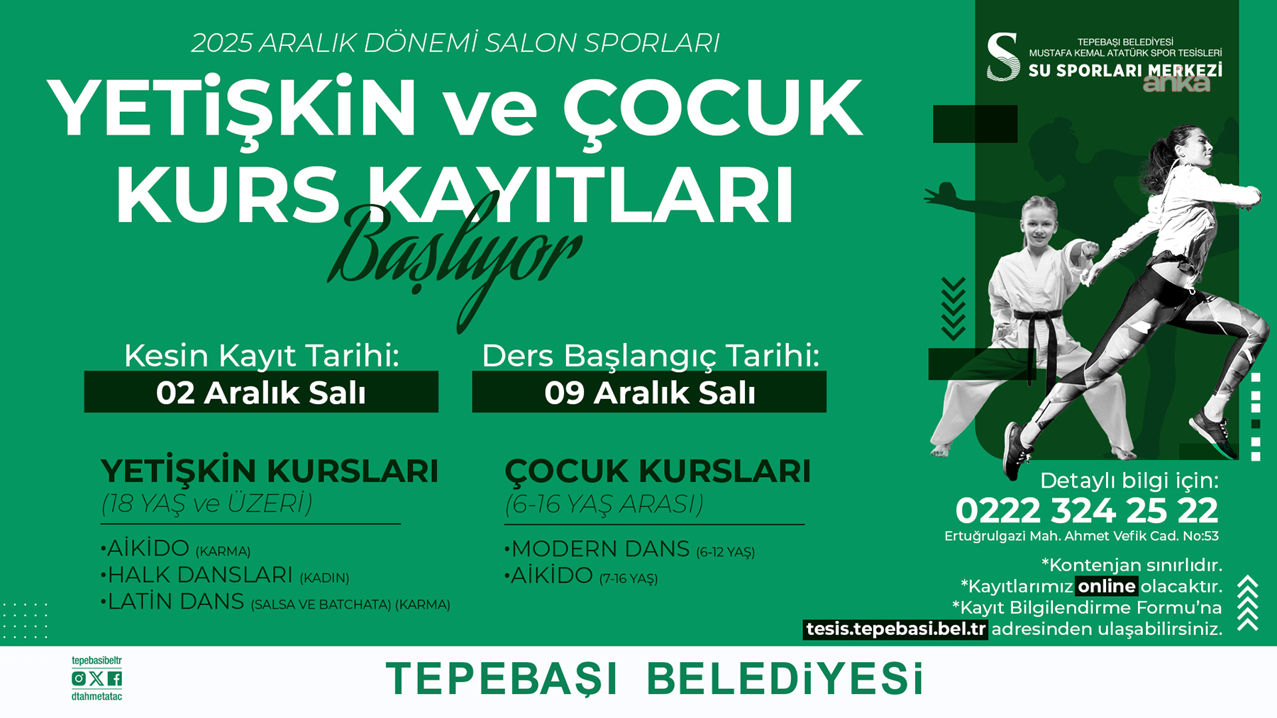 Tepebaşı Belediyesi'nin aralık ayı kurs kayıtları başlıyor