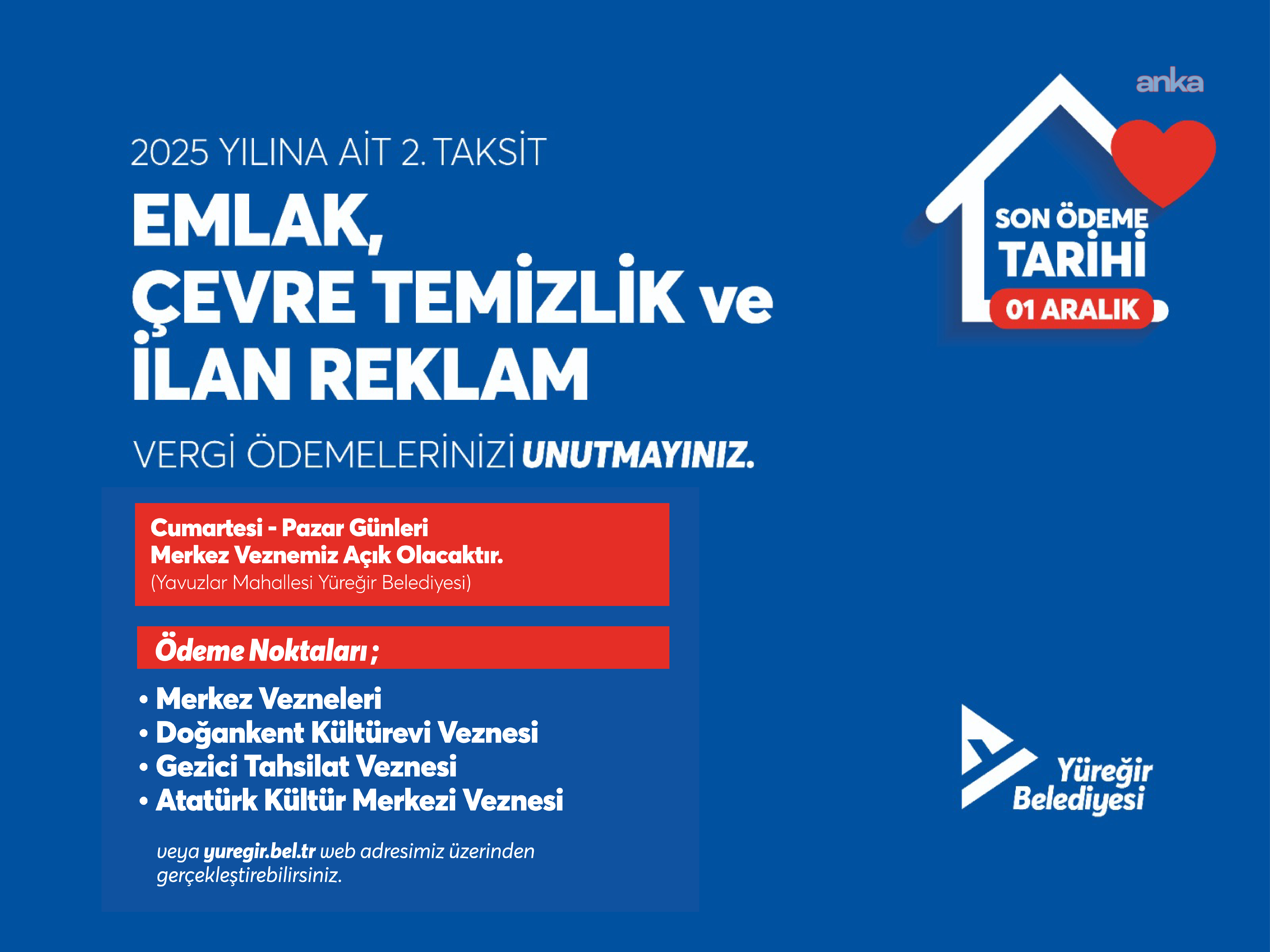 Yüreğir Belediyesi, vergi ödemeleri dolayısıyla hafta sonu vezneleri açık tutacak