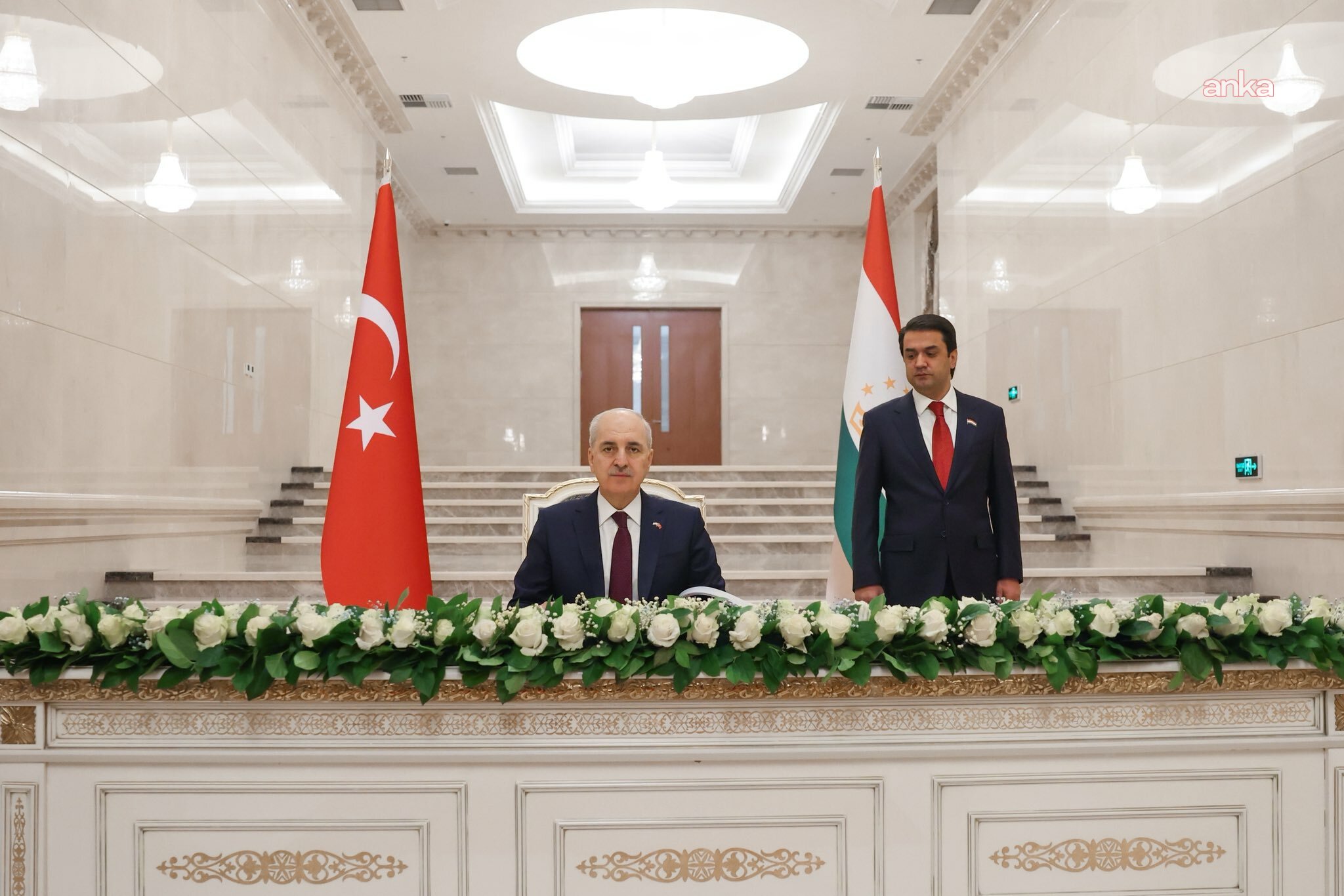 TBMM Başkanı Kurtulmuş, Tacikistan Âli Meclisi Millî Meclis Başkanı Emomali ile bir araya geldi