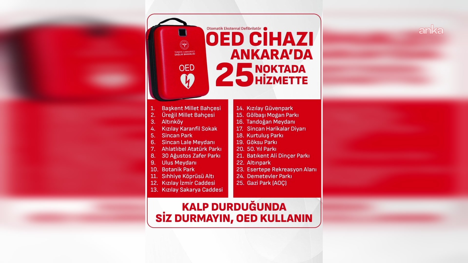 Ankara’da yerli Otomatik Şok Cihazları, 25 noktada hizmete sunuldu