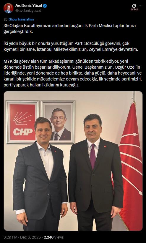 Deniz Yücel, CHP Sözcülüğü görevini Zeynel Emre’ye devretti