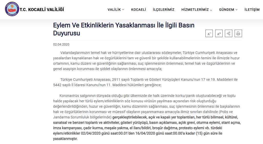 KOCAELİ’DE EYLEM VE GREV 15 GÜN YASAK