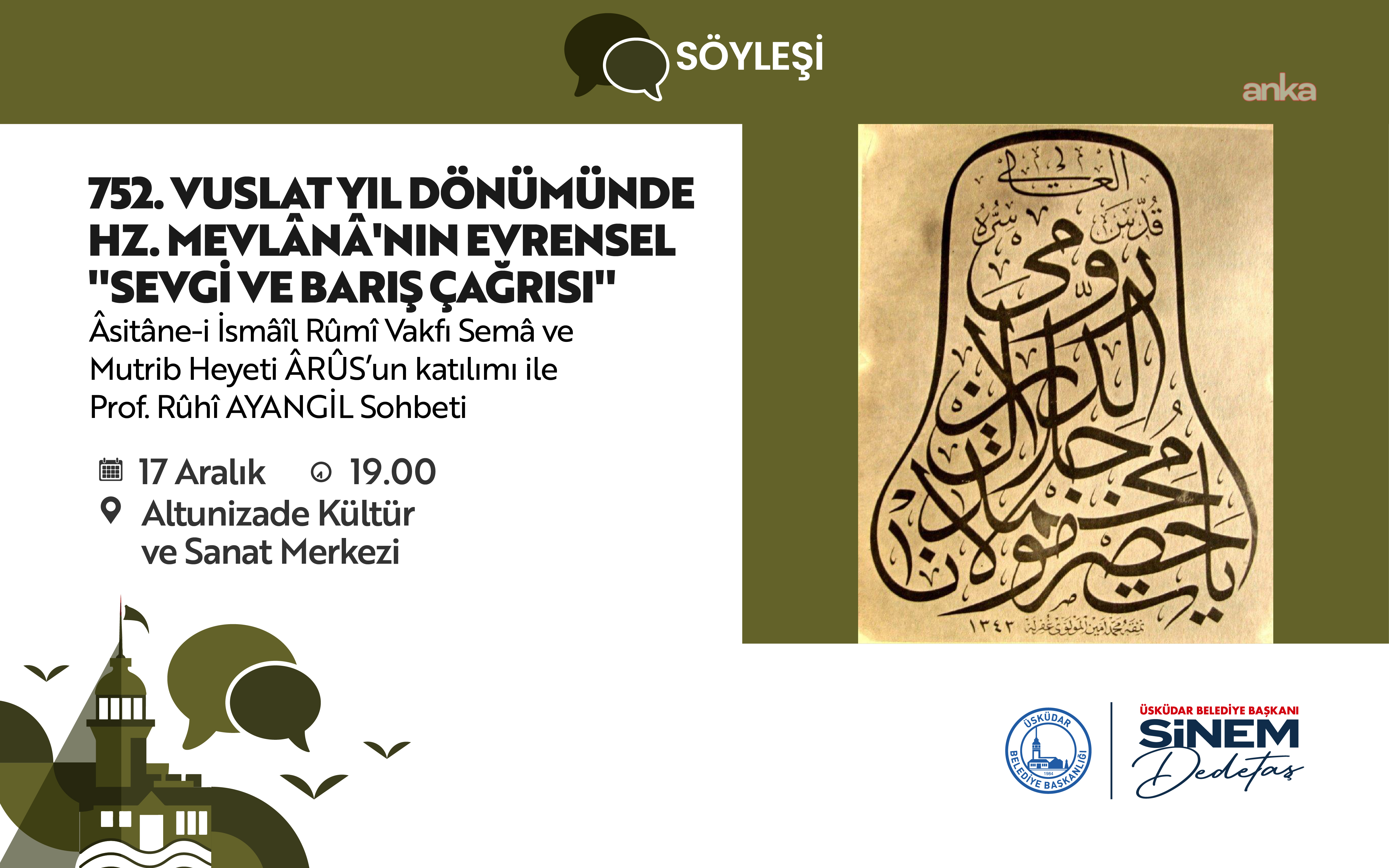 Üsküdar Belediyesi, Mevlana'yı düzenlediği programla anacak