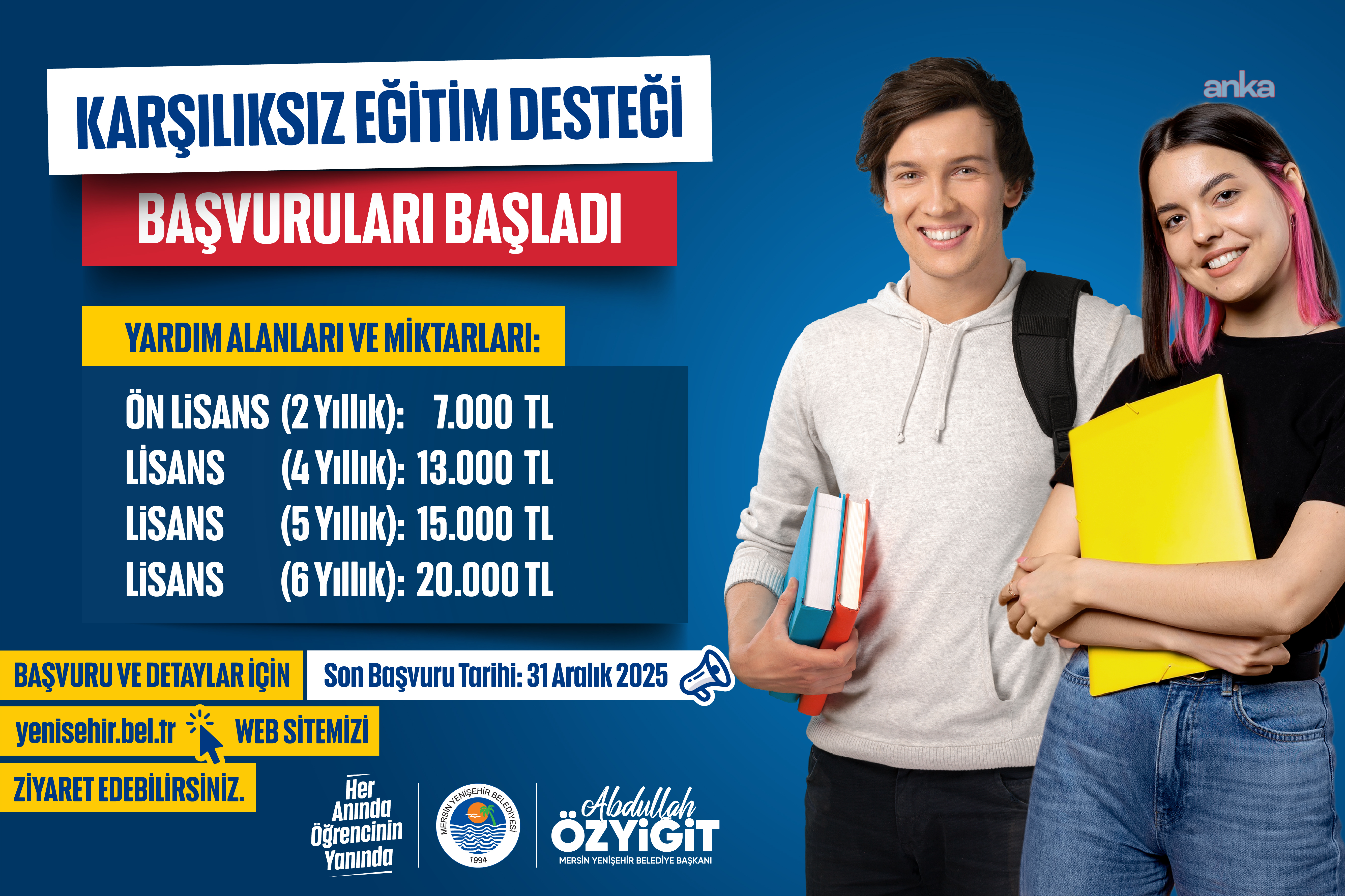 Yenişehir Belediyesi'nin karşılıksız eğitim desteğine başvurular başladı