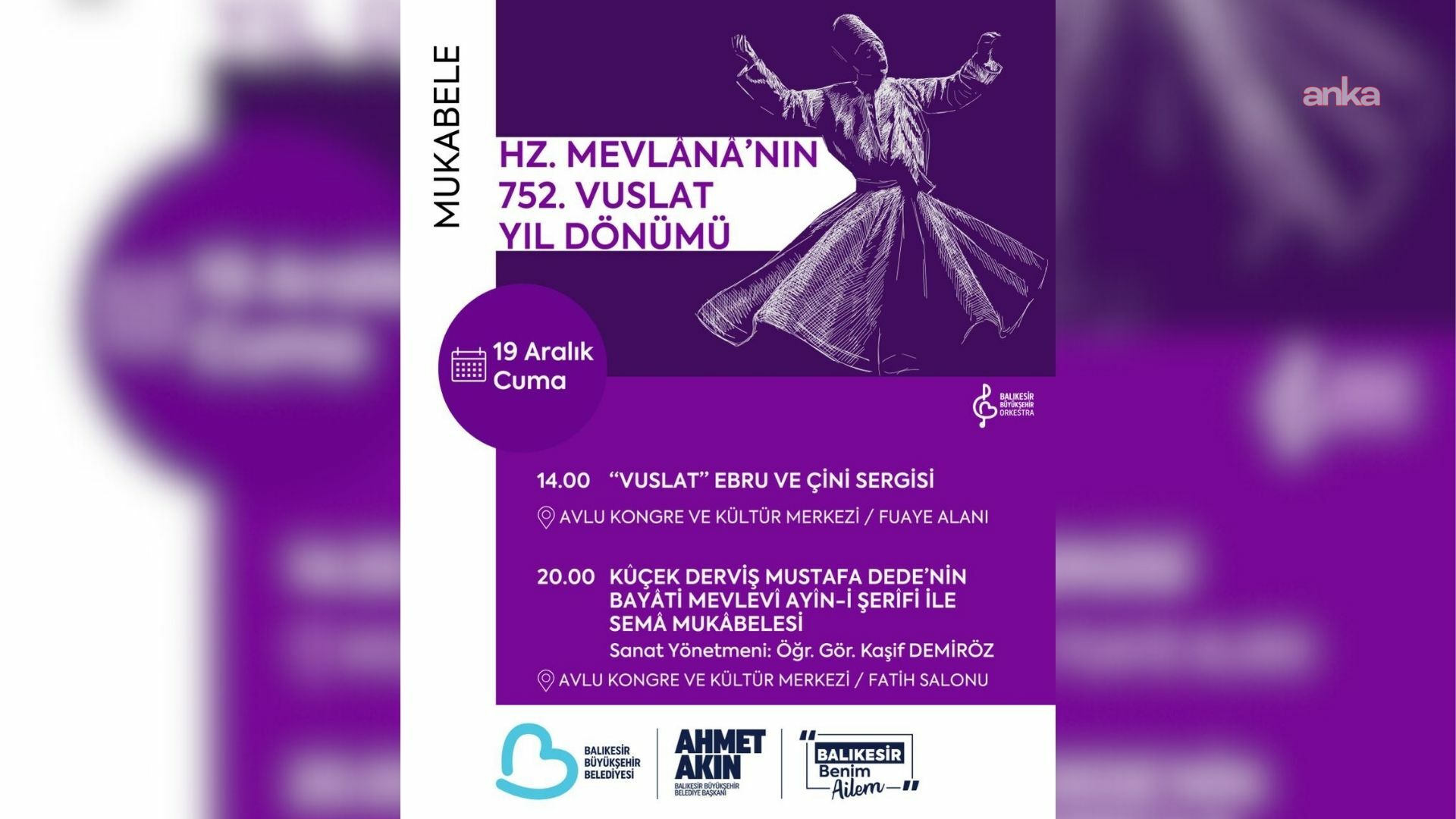 Balıkesir'de Mevlana'nın vefatının 752. yılı dolayısıyla özel etkinlikler düzenlenecek