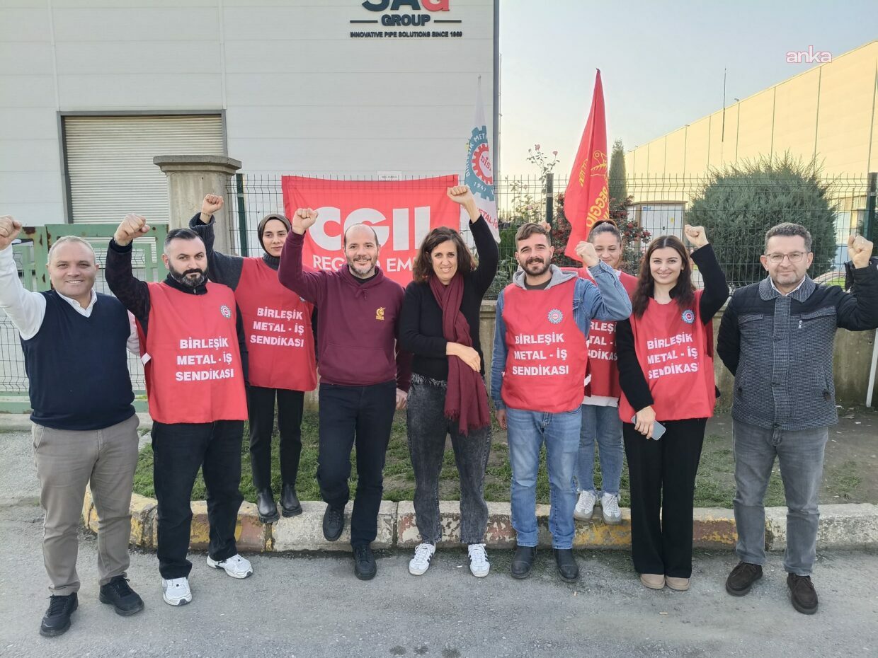 Hendek'te 132 gündür eylemde olan SAG Hidrolik işçilerine İtalyan sendikacılardan destek ziyareti