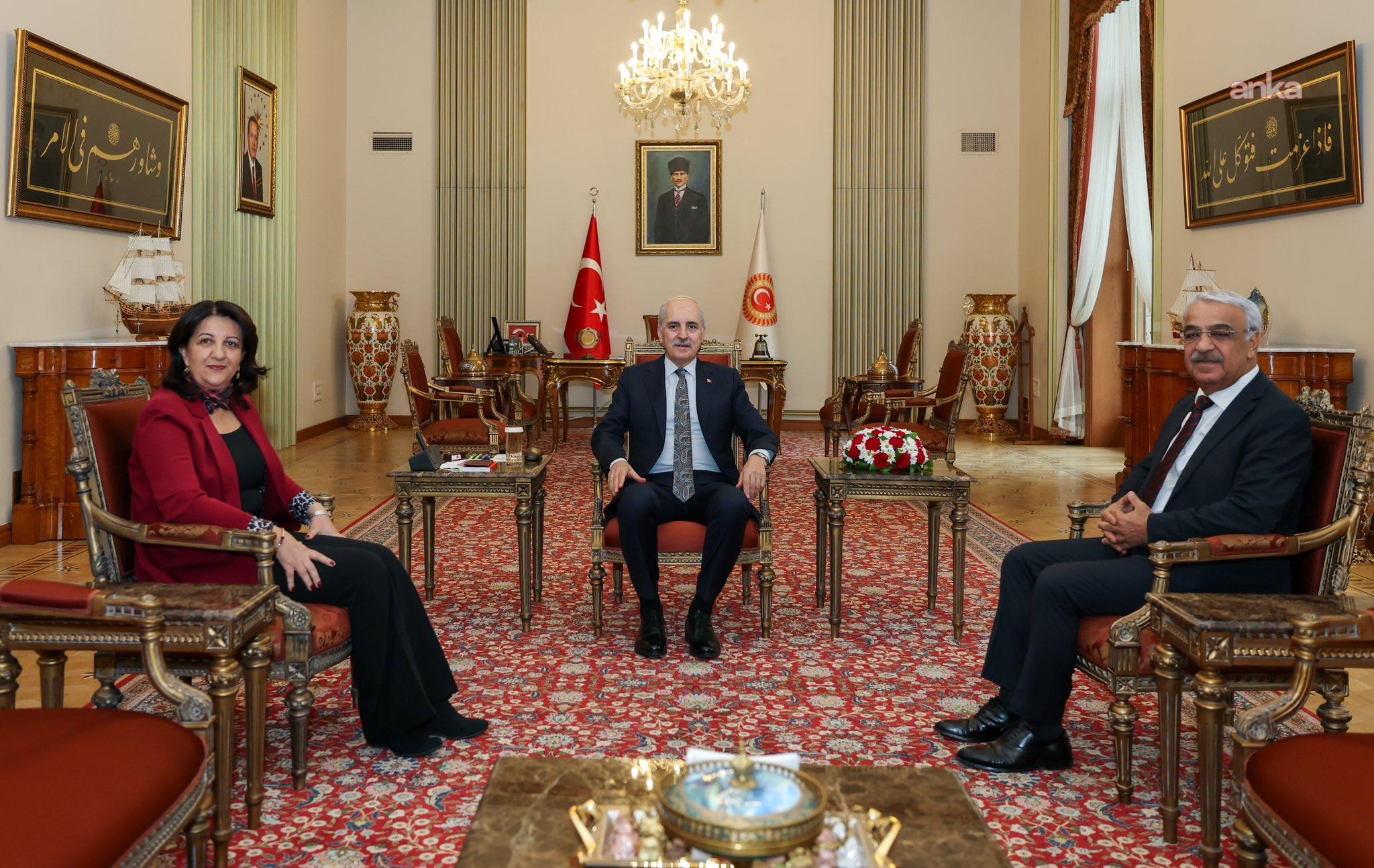 DEM Parti İmralı Heyeti'nin TBMM Başkanı Kurtulmuş'u ziyareti... TBMM'nin sosyal medya hesabından ziyarete ilişkin fotoğraf paylaşıldı