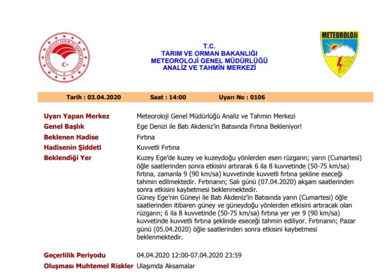 METEOROLOJİ'DEN KUVVETLİ FIRTINA UYARISI