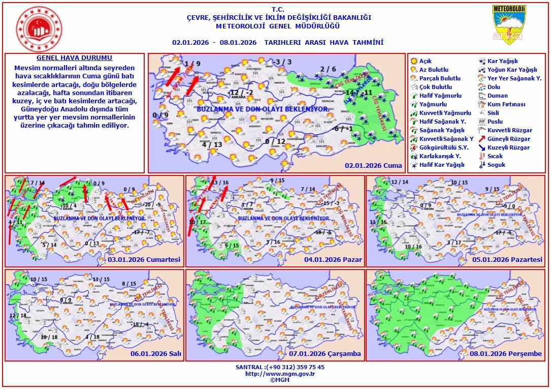 Meteoroloji: Mevsim normalleri altında seyreden hava sıcaklıkları cuma günü batı kesimlerde artacak, doğu bölgelerde azalacak