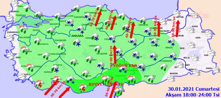 METEOROLOJİ TÜM YURDU UYARDI: ARTVİN HARİÇ HER YERDE YOĞUN KAR, SAĞANAK, FIRTINA VAR