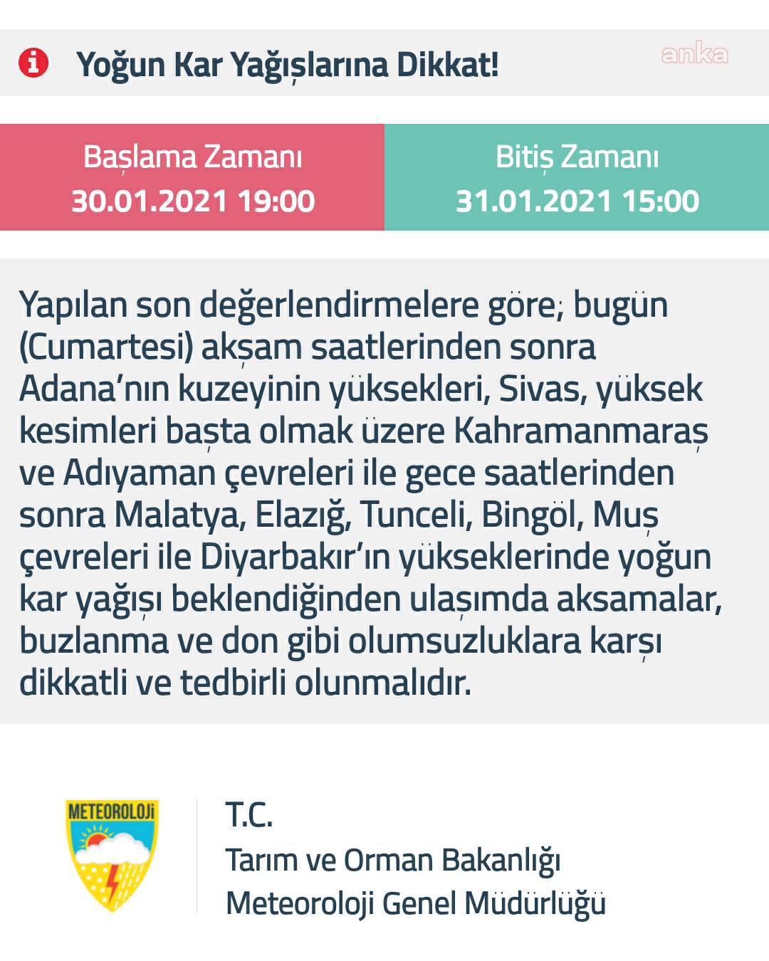 METEOROLOJİ'DEN YOĞUN KAR YAĞIŞI UYARISI