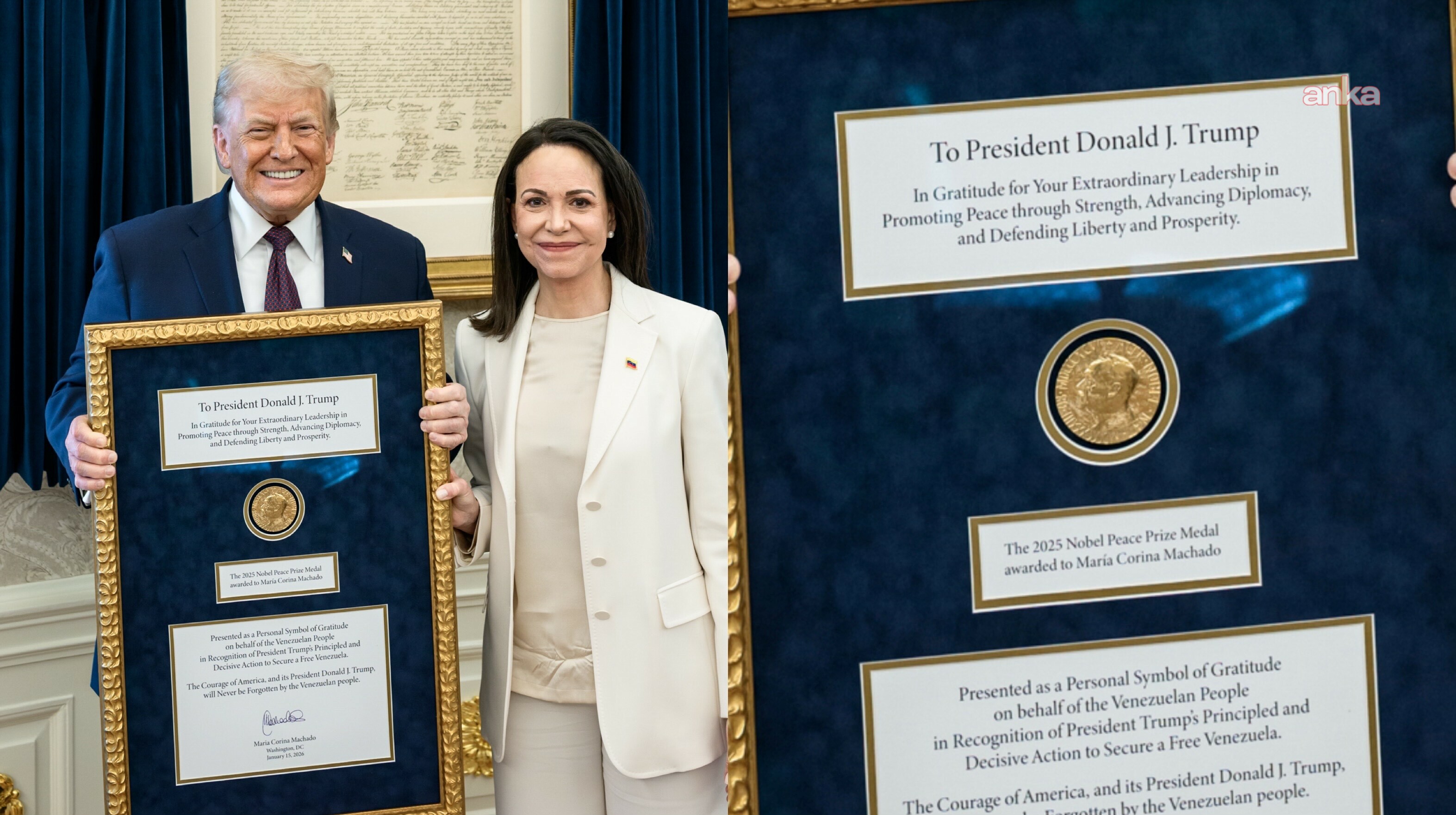 Nobel ödüllü Venezuelalı muhalif lider Machado, ödülünü Donald Trump'a verdi