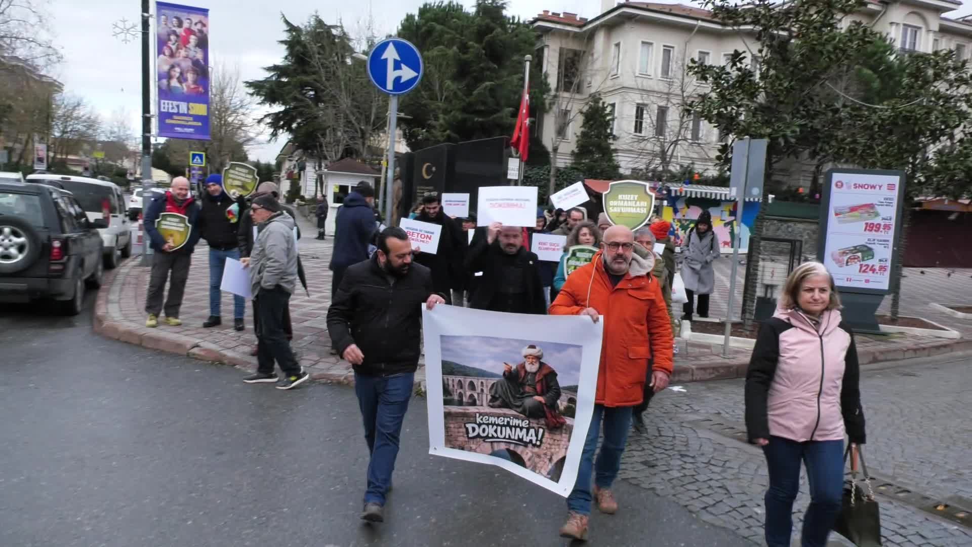 Göktürk’te tarihi  Uzun Kemer'in yanına yapılmak istenen inşaat ve AVM protesto edildi: "Mimar Sinan'ın bin beş yüz senesinden kalan tarihi eserin yanına apartman dikmek ne demek?"