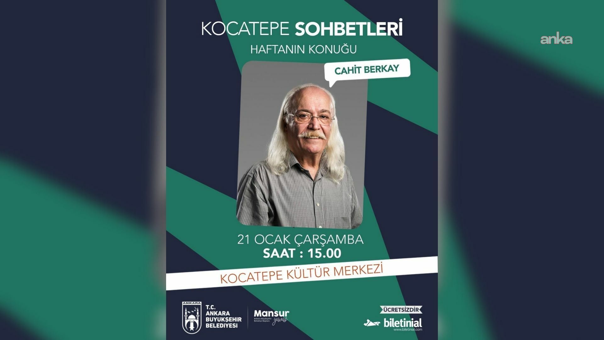 Cahit Berkay, "Kocatepe Sohbetleri"nde Başkentli sanatseverlerle buluşacak