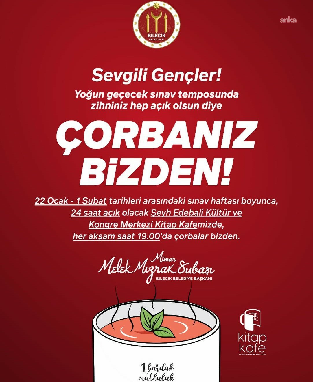 Bilecik Belediyesi’nden sınav dönemindeki öğrencilere ücretsiz çorba ikramı
